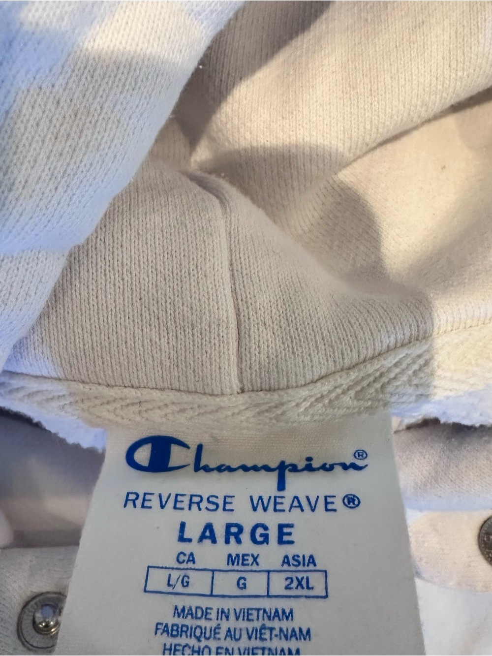 Champion Reverse Weave Snap Hood Hoodie White L - Picture 4 of 6
